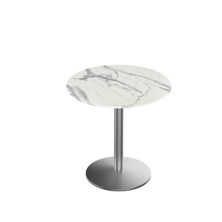Holland Bar Stool Co 30 Tall OD214 St Steel Table Base w22 Dia Foot and 36 Dia White Marble Top, IndoorOutdoor OD214-2230SSODS36RWM